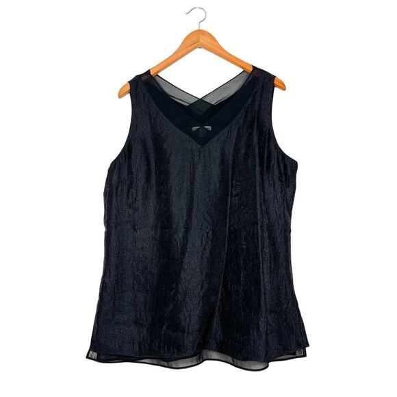 COLDWATER CREEK Black Top Sleeveless Blouse Women's Size 18 Lined Mesh Layering - Picture 1 of 11
